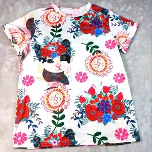 Cat Love Floral Pattern Women's Short Sleeve T-shirt #091
